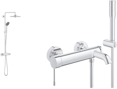 GROHE Vitalio Joy 260 - Duschsystem mit Thermostatbatterie & Essence | Badarmaturen - Einhand-Wannenbatterie | für Wandmontage mit Brausgarnitur | chrom | 33628001