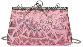 CORIOS Damen Pailletten Abendtasche Strass Clutch Tasche Hochzeit Brautbörse Handtasche Klein Tasche Elegante Diamant Schultertasche Vintage Kette Umhängetasche Rosa