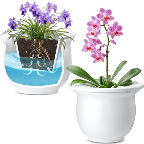Suclain Selbstbewässernder Keramik-Blumentopf, 16,5 cm, selbstbewässernd, für vielbeschäftigte Pflanzenliebhaber, Pflanztöpfe für den Innenbereich, Blumentopf, selbstbewässernder Topf (weiß, 16,5 cm)