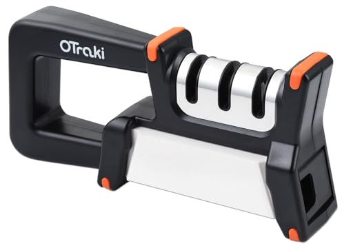 OTraki Afilador Cuchillos y Tijeras 4 en 1, Extraíble, Afilador de Cuchillos Profesional, Chaira Afilar Cuchillos con Base Antideslizante de Acero Inoxidable para Cuchillos de Cocina