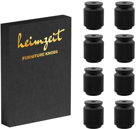 heimzeit Möbelknöpfe Core 8 Stück aus hochwertigem Aluminium in Schwarz | Schrankknöpfe Rund für Türen, Schubladen und Kommoden, Stilvolles Design, mit Einlochgriff und Schrauben