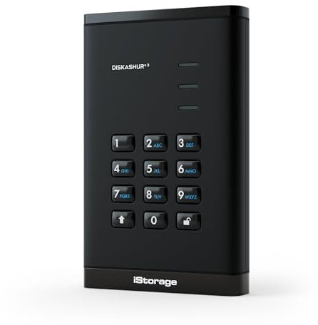 iStorage diskAshur3 HDD 5TB Schwarz – Sicheres tragbares Festplattenlaufwerk – Passwortgeschützt – Staub- und wasserresistent – Hardware-Verschlüsselung