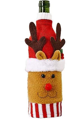 Weihnachtsdeko Für Flaschen Gestrickte Flanell Cartoon Wein Flasche Set Mann Schneemann Wein Flasche Tasche Rotwein Set Kerzen 3 Cm (C, One Size)