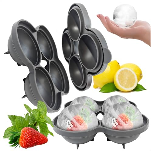 com-four® 2x Eiswürfelform XL, 8 große Eiskugeln rund Ø 6 cm | Eiswürfelbereiter aus Silikon für 8 große Eiskugeln - Ice Cube Tray - Kugel-Eiswürfelschale mit Deckel - Eiskugeln