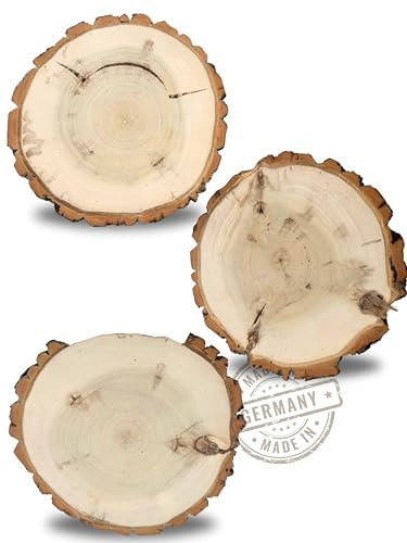 Baumscheiben 30cm | 3 Stück | geschliffen mit Besonderheiten | Made in Germany | edles Pappelholz als tolle Tischdeko | Tortenplatte | Hochzeitsdeko | deko Tablett | DIY | Holzscheiben (30cm)