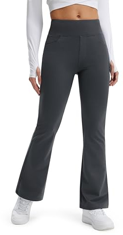 Libin Leggings Termici da Donna con Flared Pantaloni Invernali in Pile Vita Alta Impermeabili da Yoga Trekking con tasch, Grigio Scuro, L