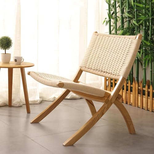 Balkonstuhl Aus Massivholzkorb, Klappstuhl Aus Holz, Stühle Aus Gewebtem Seil Für Die Freizeit, Rückenlehne Für Schlafzimmer, Studios, Wohnungen,White Rope