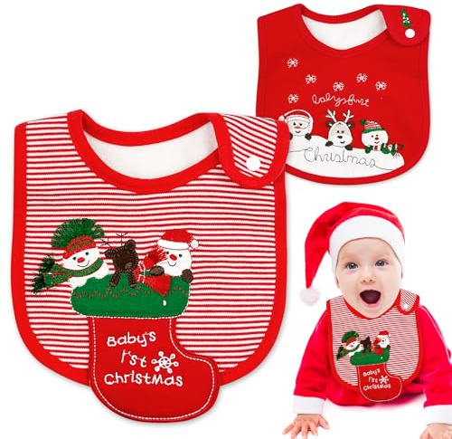 FUKPO 2 Piezas Baberos Bebe Navidad, Baberos Bebe Recien Nacido Algodon, Babero Bebe Niña Niño Personalizados