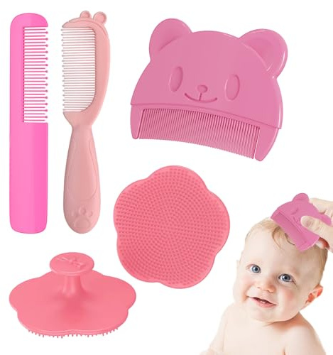 Milchschorf Kamm Baby 4 Stück Babykamm Schorfkamm Baby, Baby Haarbürste Milchschorf Baby, Entfernen Schorfkamm Geeignet Zum Massieren und Reinigen der Kopfhaut von Neugeborenen (Rosa)