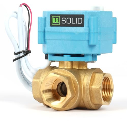 U.S. Solid 3 Wege Motorkugelhahn Messing Zonenventil - Kugelventil mit manueller Funktion - Hochbelastbarer vielseitiger T-Typ-Wasserabsperrhahn, Standardport(3/4, 9-24V AC/DC)