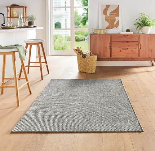 Taracarpet Teppich Flacher Kurzflorteppich für Wohnzimmer, Schlafzimmer und Kinderzimmer auch als Küchenteppich für die Küche in Sisal Optik grau 080x150 cm