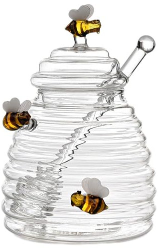 Genérico Tarro De Miel De Vidrio, Tarro De Miel De Vidrio, Dispensador De Tarro De Miel Con Cuchara Y Tapa, Recipiente De Alimentos De Gran Capacidad Para Miel, Mermeladas O Especias, 500 Ml