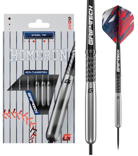 GOAT - Homerun Silber 90% Tungsten Darts, 23G-25G, Dartpfeile, Inkl. 3 Barrels, 3 Flights & 3 Shafts | 25 G Steeldart Pfeile, Inkl. 3 Barrels, 3 Dart Flight & 3 Shaft, Front-Loaded Balance, Messing Shaft, 54,6mm, Ø6,7mm