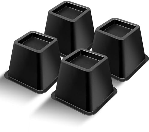 Rialzi per Letti Alzatori per Mobili da 10 cm Alzatori per Sedie Quadrate per Letto, Divano, Tavolo, Divano Confezione da 4 Nero (10 cm)