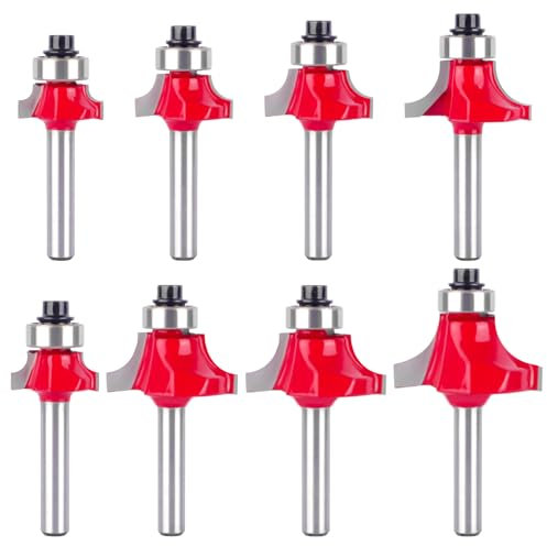 Pilikoll 8 Pezzi Frese Rotondo con Gambo 6mm Fresa Router Router Bit Set Frese per Legno Fresa per Angolo Tondo per Legno Mobili di Bricolage(1/4”, 5/16”, 3/8”, 1/2”, 5/8”, 3/4”, 7/8”,1” Raggio)