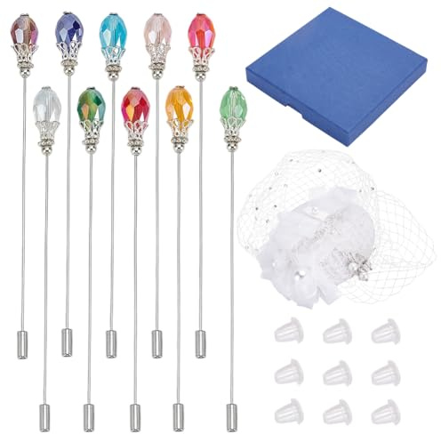 PH PandaHall 10 Farben Hutnadeln Glasperlen Anstecknadel 12.3cm Langer Griff Stick Pin mit Kristallperlen Elegantes Haar Anzug Pins für Frauen Broschen Krawatte Hüte Schal Schmuck Accessoires