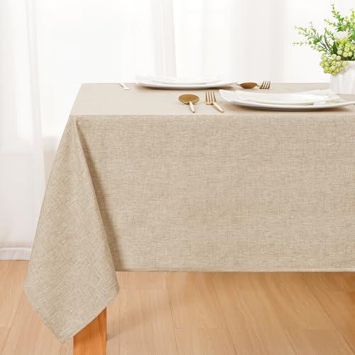 DWCN Leinen Beige Tischdecke Abwaschbar, Tischwäsche Leinenoptik 130x160cm, Weiche Tischtuch Tischdecke Outdoor Wetterfest für Wohnzimmer, Esszimmer, Balkon, Garten, Hochzeiten oder Haushalt