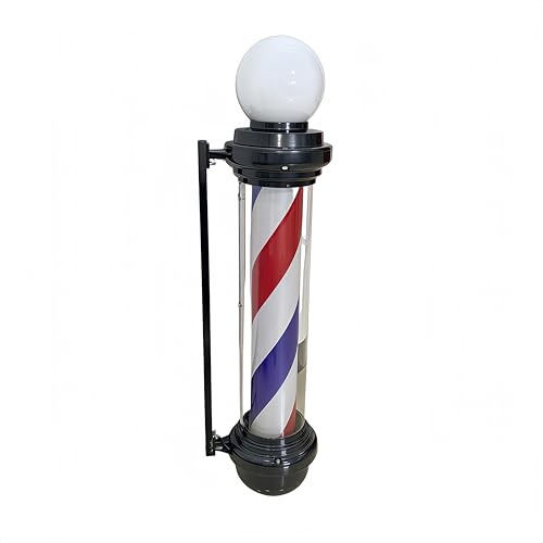 Concise Home Barbería de barbería con luz LED, muebles de salón de peluquería, rojo, blanco, azul, columna de salón, 90 cm
