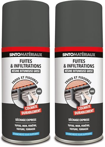 SINTOMATERIAUX - Spray Etanchéité - Résine Bitumeuse - Répare Fuites et Infiltrations - Protège de la Rouille- Reste Flexible - Intérieur Extérieur - Se Peint - Gris- Technique Professionnelle - 150ml