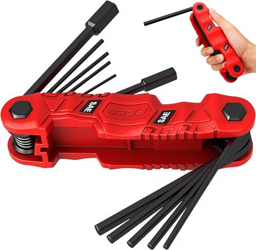 Juego de 11 llaves hexagonales plegables SAE (3/32-1/2 pulgadas), juego de llaves Allen resistentes, herramienta compacta portátil para tiro con arco, reparación de bicicletas, muebles y mantenimiento