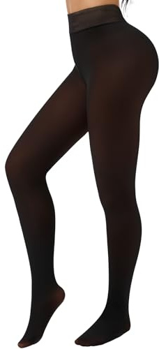 Tyusatu Fleece Lined Tights Leggings Women Black,Fleece Lined Tights Thermal Warm or Winter Skintone Sheer