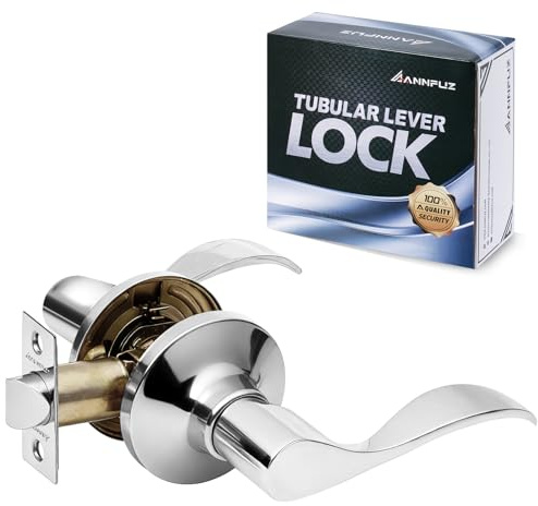 ANNFUZ Passage Door Lever Lock for Hallway Closet,Interior Non-Locking Door Handle Without Key,Reversible for Right&Left Side Indoor Lever Set,Keyless Free Passing Door Handles(Passage,Bright Chrome)