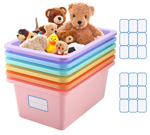 Tsudoku 6 Pcs Plastic Storage Boxes Multiple Colors Storage Baskets for Classroom, , Bathroom, Kitchen (Macaron)