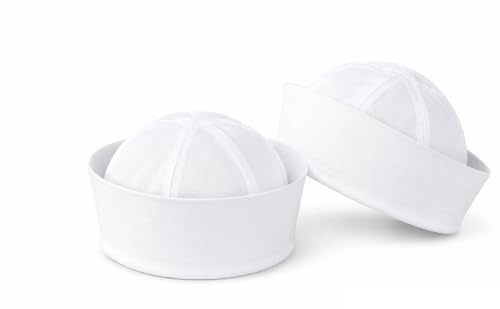 JIAHG 2 Stücke Weißer Matrosenhut Matrosenmütze Kapitänsmütze für Damen Herren Marine Kostüm Seemannsmütze für Karneval, Mottoparty, Halloween
