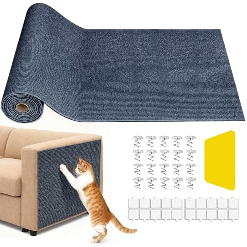 Litrue 60x200cm Kratzmatte Selbstklebend Kratzschutz Sofa Katze DIY Krallen Katzenteppich Kratzbrett Katzenkratzer für Wand & Möbel Couch Schutz (Dunkelgrau)