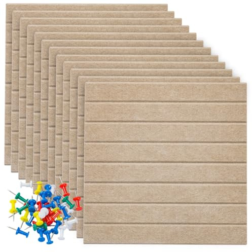 Toemics 120x90cm Filz Pinnwand mit 60 Pinnnadeln Selbstklebende Filzboard 12 Stück 30x30cm Wandtafel Bulletin Board Wanddekoration für Büro, Zuhause, Schule, Flur, Küchenwand, Beige