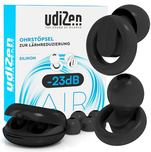 Bouchons d'oreilles Antibruit pour Voyager Dormir Étudier UdiZen -23dB Air - 1 Paire de Bouchons Ergonomiques Réutilisables Réduction du Bruit SNR 23dB Protection Auditive Couleur Noire avec Étui