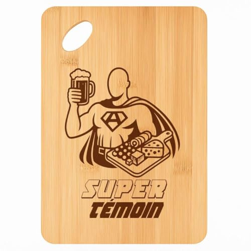 Planche à découper Super Témoin - Plateau Apéro en Bambou Cadeau Gravé pour Homme EVG ou Annonce Mariage Cuisine Barbecue