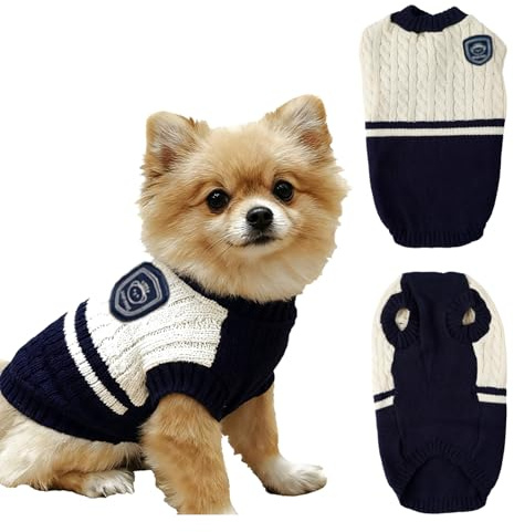Sueter Mascotas Winter, FainFun College Style Jersey Perros, Suéter de Gato, Adecuado para Perros y Gatos Pequeños y Medianos, Suéter Navidad Gato, Ropa ParaCachorros, Sweater Small Dogs (Azul, S)