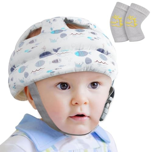 Vicloon Kopfschutz Baby, Anti-Kollision Baby Helm Kopfschutz, Baby Helm Schutzhelm, Baby Head Protector, Verstellbarer Babyhelm für Kleinkinder Lerne Laufen, für 6 Bis 24 Monate Baby-Wal