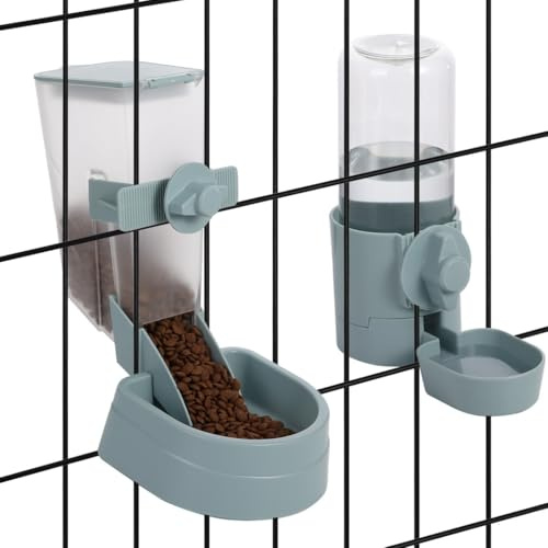 Automatic Hanging Food and Water Dispenser, Pet Cage Feeding System, 1L Food Feeder with 17Oz Water Bottle, Ideal Setup for Rabbits, Cats, Small Dogs, and Ferrets