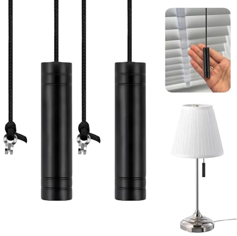 JiaaOne Bathroom Light Pull Cord Handle, Metal Bathroom Pull Cord with String, Pull Cord Light Switch Bathroom, Light Pull Handle Rust-Proof for Ceiling Fan & Blinds (Cylinder-Black)