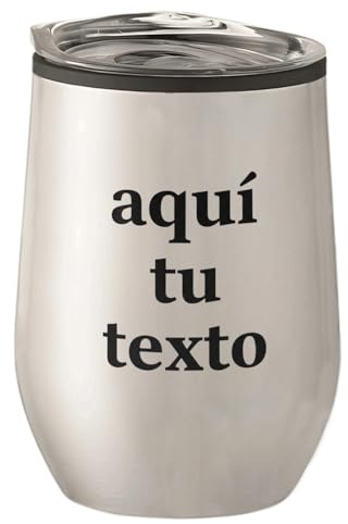 Lasernauten Taza de acero inoxidable de doble pared personalizada con grabado tu texto vaso térmico con tapa 350 ml
