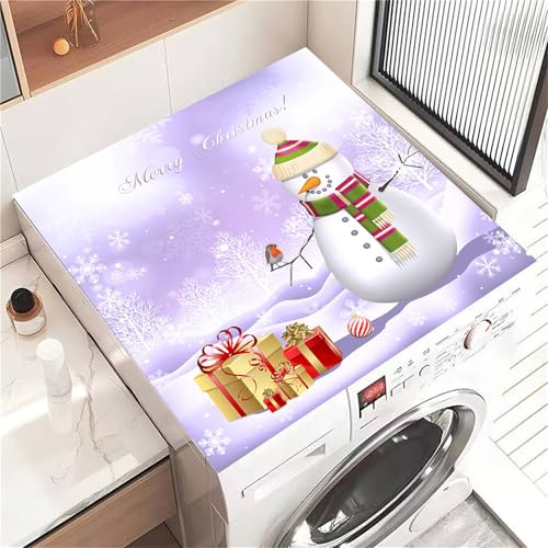 Highdi Housse de Protection pour Machine à Laver Top Motif Bonhomme de Neige, Coussin de Machine à Laver Antidérapant, Tapis de Protection pour Dessus Sèche-Linge Séchage Rapide (Violet 1,30x40cm)