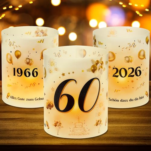 12 Windlicht Tischdeko 60 Geburtstag, 60. Geburtstag Tischdeko für Männer Frauen, 1966-2026 Geeignet für Teelichter oder Kerzen, Schön DASS Du Da Bist