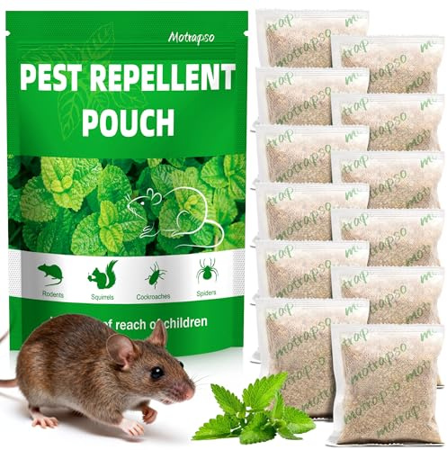 12 Natural Peppermint Oil Mouse Repellent Pouches Outdoor Indoor | Keep Rodent, Mouse, Mice, Squirrels Away from Home, Garage, Car, RV, Safe for Kids & Pets