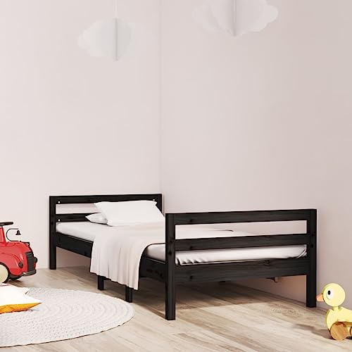Ziaphsol Massivholzbett Schwarz 75x190 cm Kiefer, Robustes Bettgestell für Schlafzimmer, Holzbett mit Kopfteil, Langlebiges Design