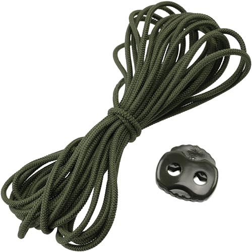 Aerzetix - Set di 5 m Cordoncino Elastico Rotondo Ø3 mm di Colore Verde Oliva + 10 fermacorde ovali in plastica Verde Scuro a 2 Fori Ø4.5 mm