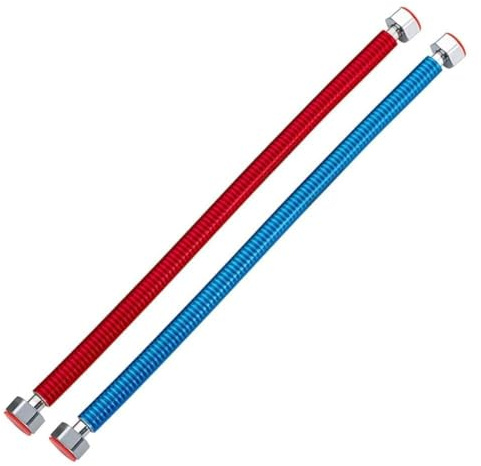 Homeponnew Tuyau flexible en acier inoxydable ondulé pour chauffe-eau avec raccord 34 NPT, grade 304, code couleur rouge et bleu pour entrée d'eau chaude et froide, 30 cm
