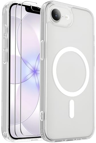 Ezanmull for iPhone 17e/16e Case Magnetic Shockproof, Full Camera Protection, Fit for MagSafe, with Screen Protector X2, Translucent Anti-Fingerprint Case for iPhone 17e/16e (Clear)