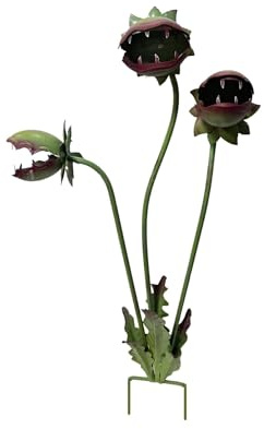 Metall Venus Flytrap trädgårdsinsats, köttätande växt, gård, konst, dekor för utomhusbruk, gräsmatta uteplats – väderbeständig rostfri stålskulptur, halloween, gotisk dekoration för blomstersäng kruka