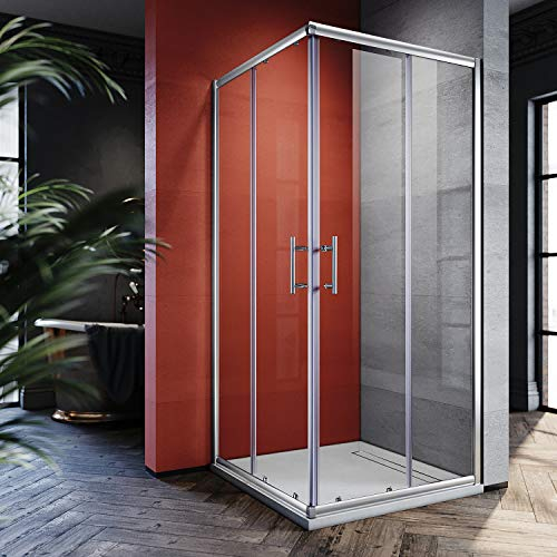 SONNI Mampara de Ducha Angular Puertas Corredera 76x76cm,Puertas de Ducha Apertura Central con Vidrio Templado de Seguridad 5mm