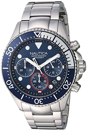 Nautica Reloj de Silicona de Resina de Cuarzo para Hombre, Plata, Pulsera