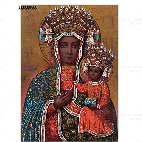 Quadro su Tela Dipinto murale 30x50 cm (11,8x19,7 Pollici) Senza Cornice Poster Vintage Madonna Nera di Nostra Signora di Czestochowa Madonna Nera Gesù Nero Arte Religiosa