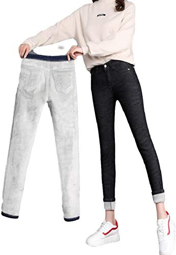 Lazutom Vaqueros de Invierno para Mujer Elásticos con Forro Polar de Talle Alto Gruesos Skinny Cálidos Jeggings, Negro, 44