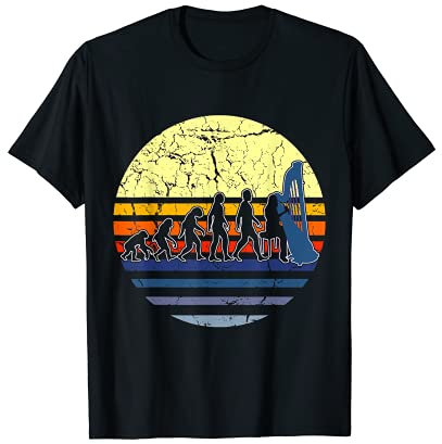 Harfe Evolution Harfenspieler Retro Musikinstrument EKG T-Shirt